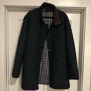MUST GO / OBO: Brooks Brothers Leather Trim quilted coat in Navy XXL